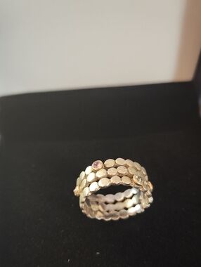 Silver and Gold with  Multicolor sapphires   Band Ring -Size 7